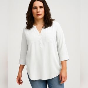 Torrid  Harper 3/4 Sleeve Pullover Blouse White Challis Blouse 3x